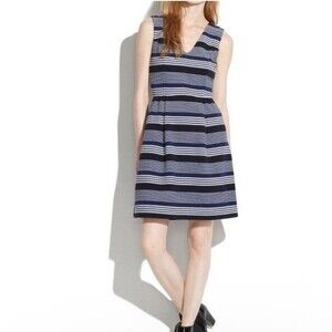 Madewell Gallerist Ponte V-Neck Striped Sleeveless Mini Dress Size Small